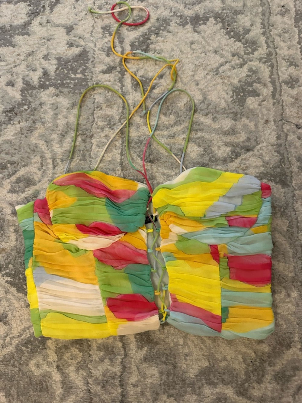 Zara Medium Colorful Multi-Stripe Ruched Halter Crop Top